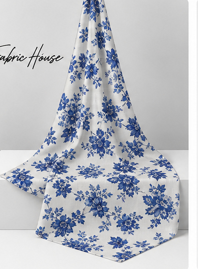 Ivory Blue Vintage Floral chiffon draped to show fall