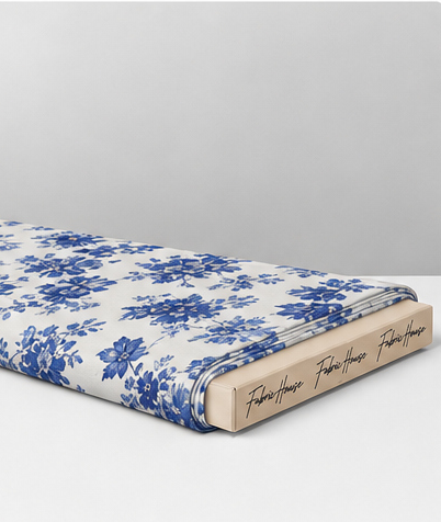 Ivory Blue Vintage Floral chiffon folded