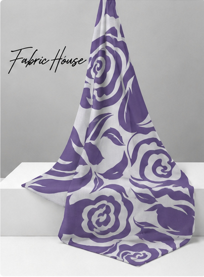 Purple Graphic Rose Print chiffon draped to show fall