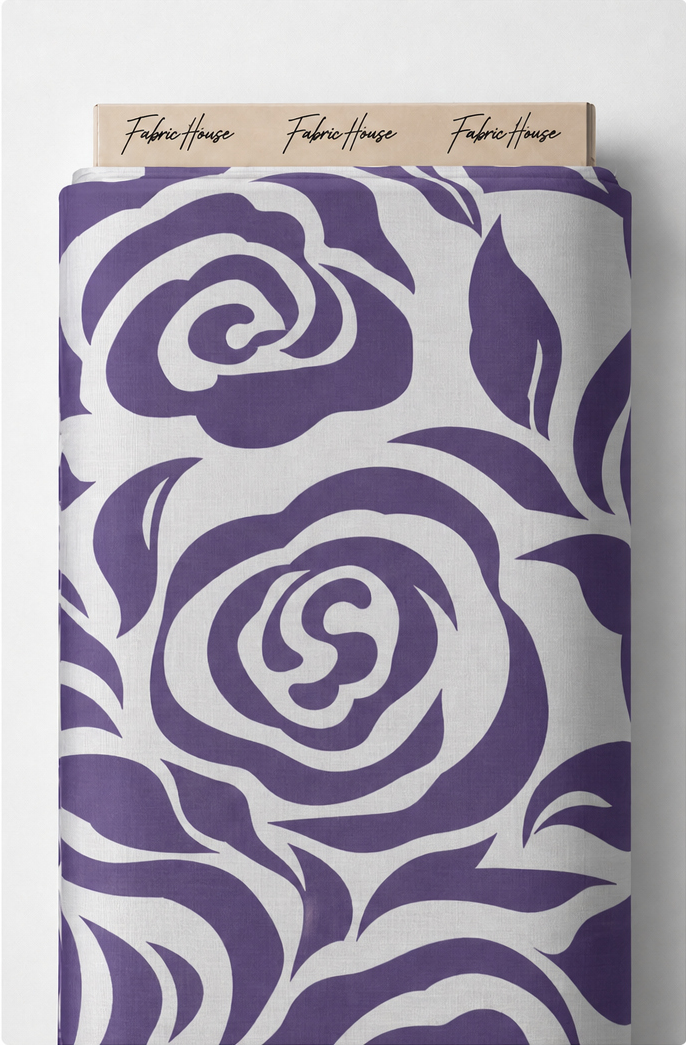 Purple Graphic Rose Print chiffon full roll