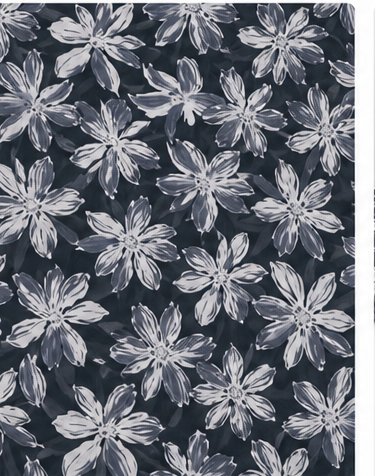 Charcoal White Daisy Garden chiffon, print close up