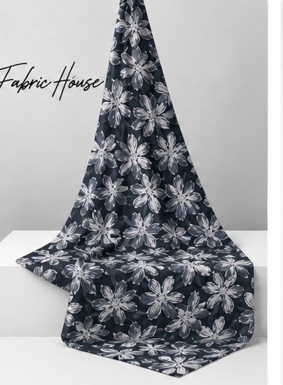 Charcoal White Daisy Garden chiffon draped to show fall