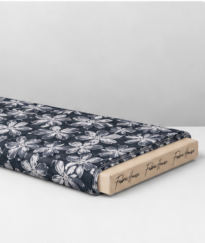 Charcoal White Daisy Garden chiffon folded