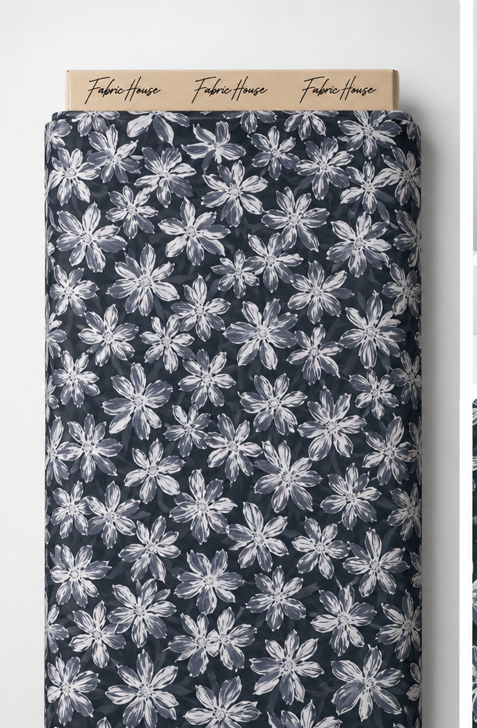 Charcoal White Daisy Garden chiffon full roll