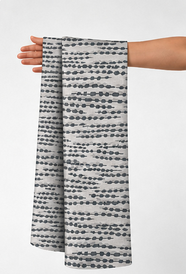 White Black Broken Stripes chiffon held in hand for scale