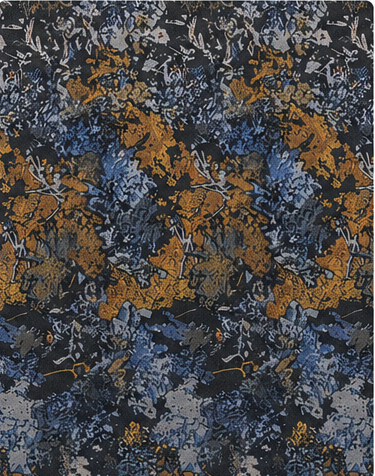 Blue Ochre Abstract Botanical chiffon, print close up