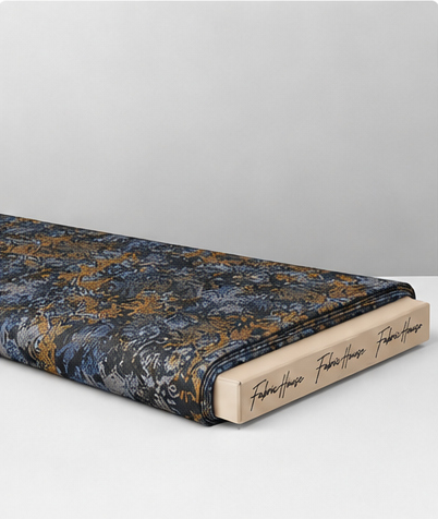 Blue Ochre Abstract Botanical chiffon folded