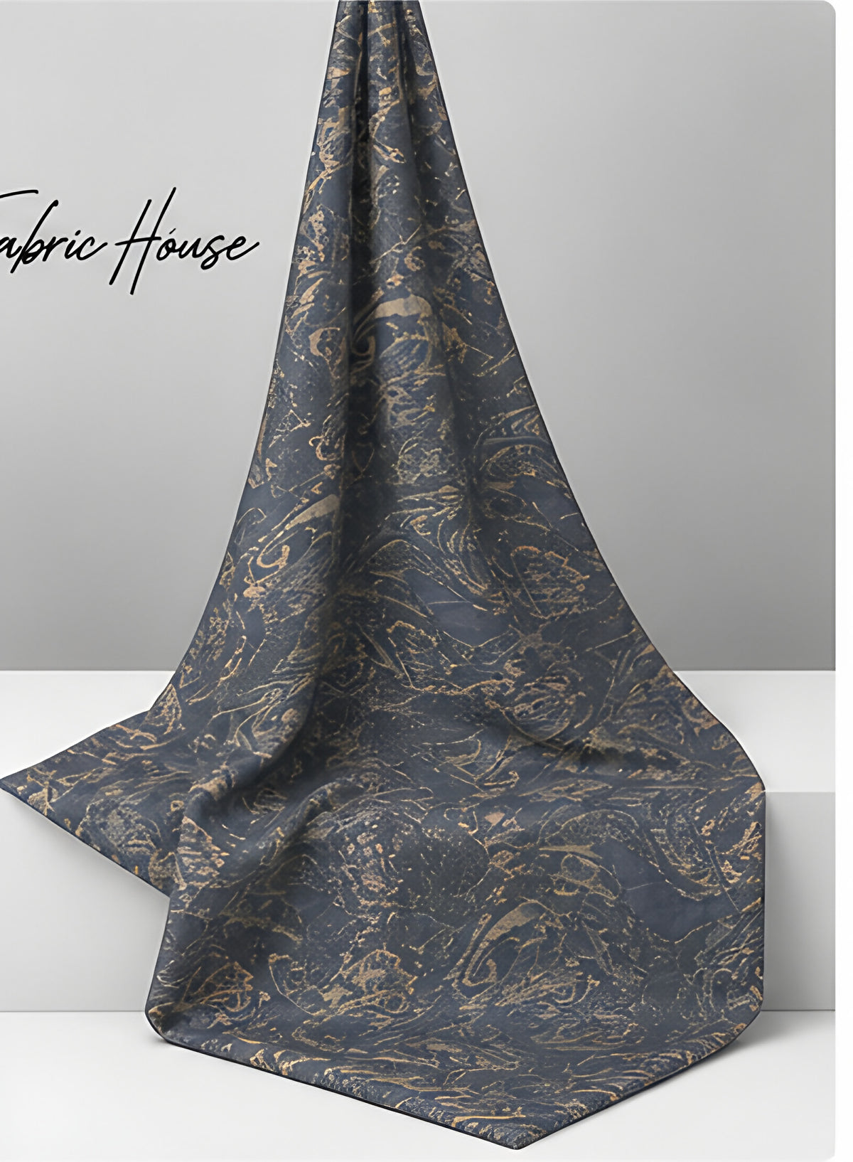 Charcoal Antique Paisley chiffon draped to show fall
