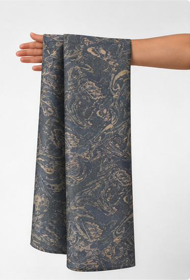 Charcoal Antique Paisley chiffon held in hand for scale