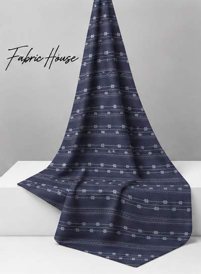 Navy Delicate Dotted Stripes chiffon draped to show fall