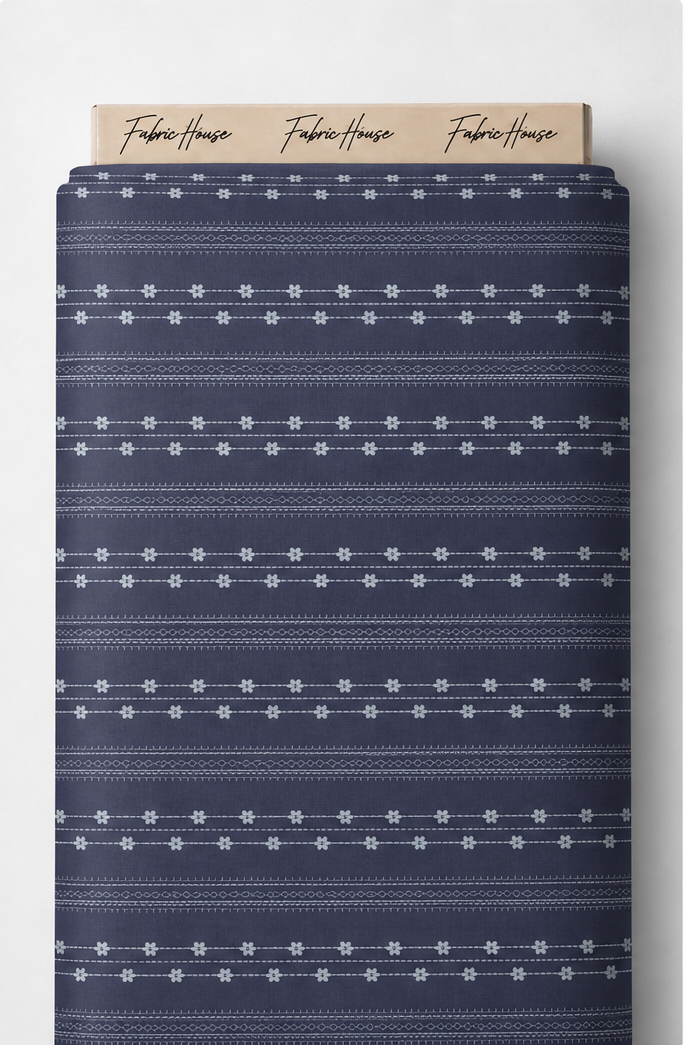 Navy Delicate Dotted Stripes chiffon full roll