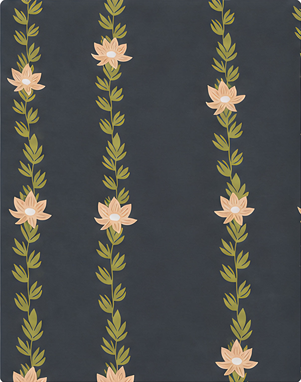 Dark Grey Vertical Floral Vines chiffon, print close up