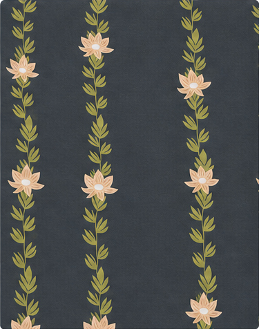 Dark Grey Vertical Floral Vines chiffon, print close up