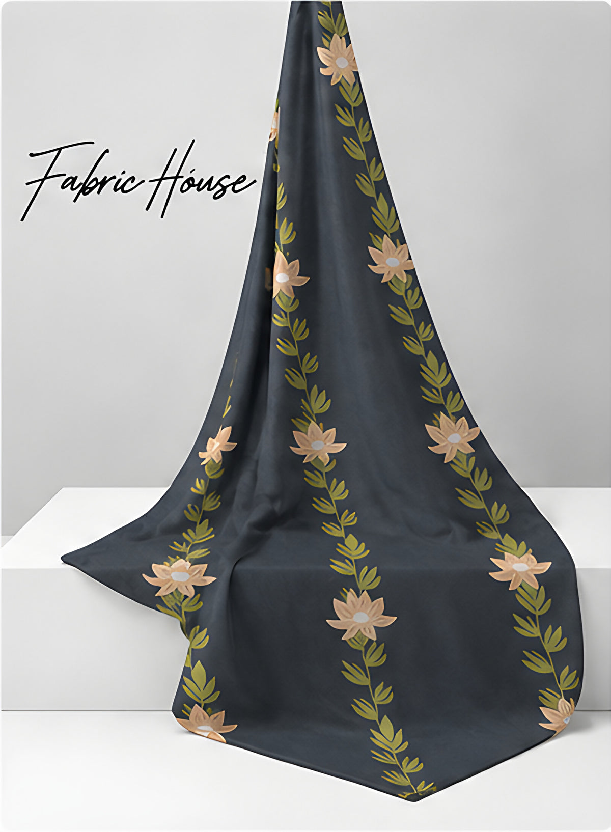 Dark Grey Vertical Floral Vines chiffon draped to show fall