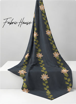 Dark Grey Vertical Floral Vines chiffon draped to show fall