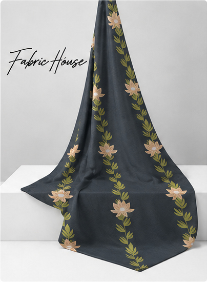 Dark Grey Vertical Floral Vines chiffon draped to show fall