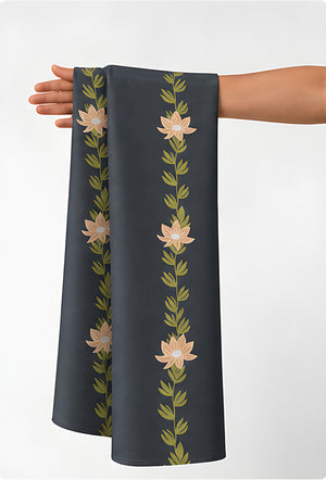 Dark Grey Vertical Floral Vines chiffon held in hand for scale