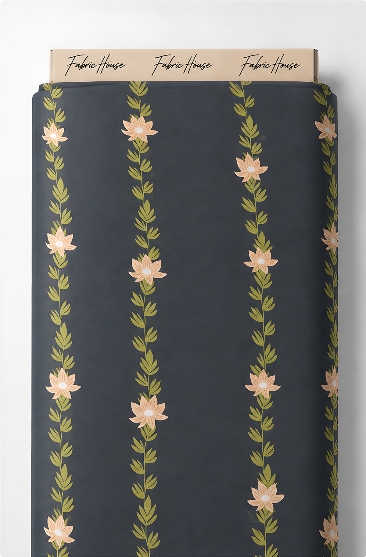 Dark Grey Vertical Floral Vines chiffon full roll