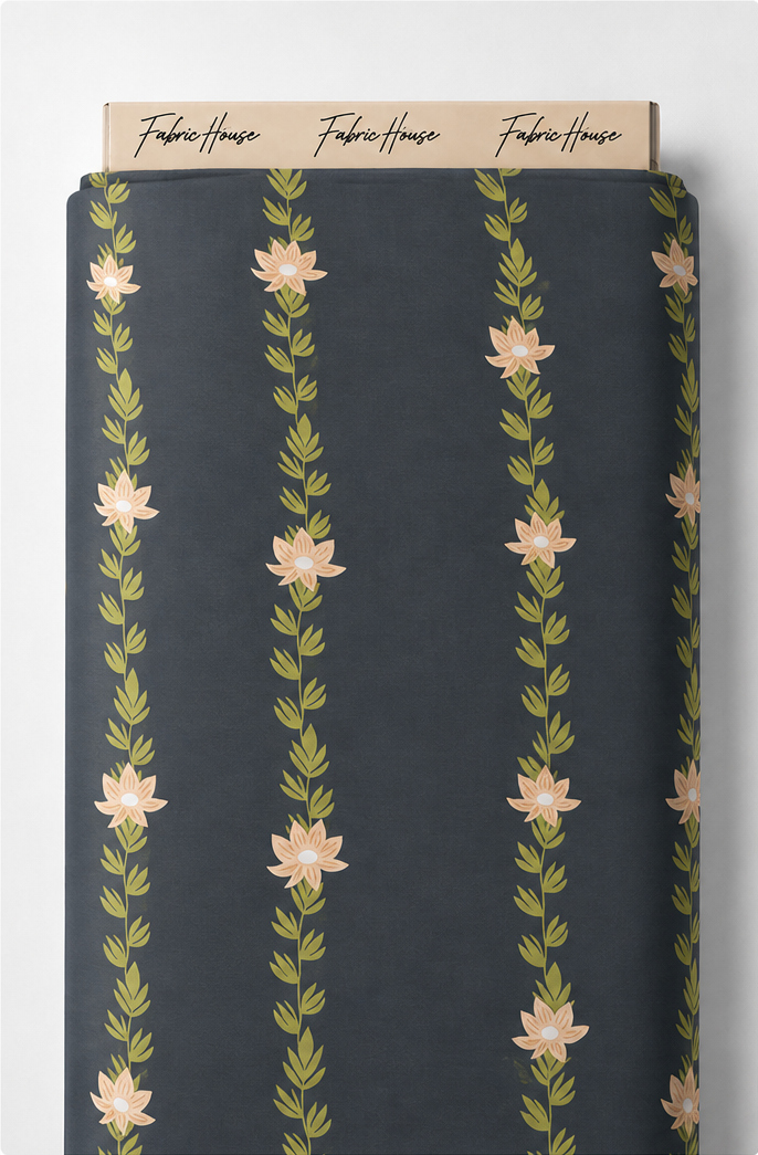 Dark Grey Vertical Floral Vines chiffon full roll