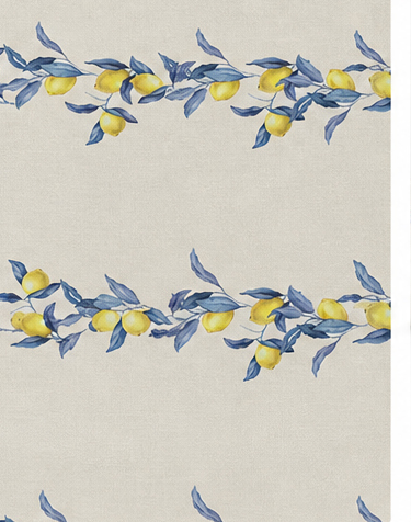 Ivory Blue Yellow Floral Sprigs chiffon, print close up