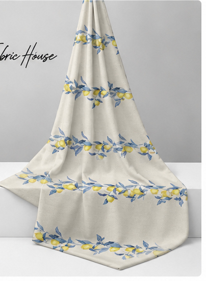 Ivory Blue Yellow Floral Sprigs chiffon draped to show fall