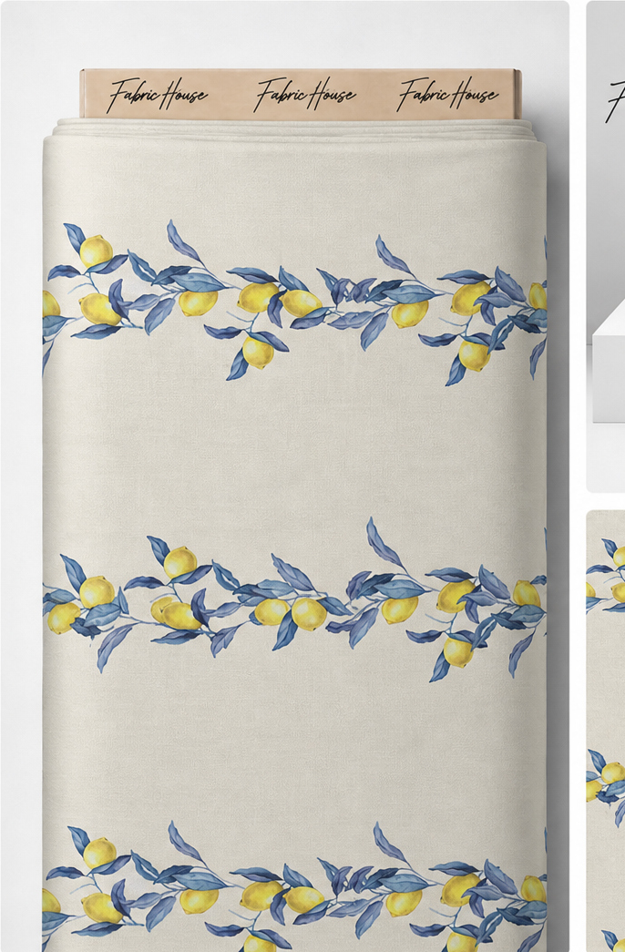 Ivory Blue Yellow Floral Sprigs chiffon full roll