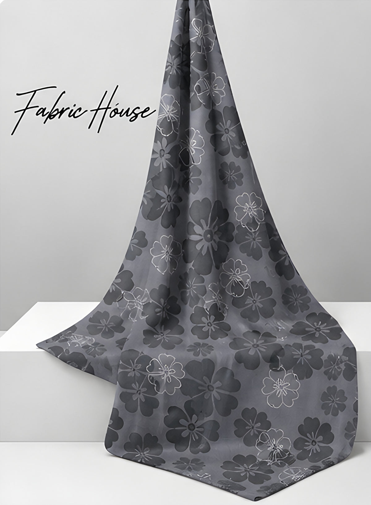 Slate Grey Tonal Floral chiffon draped to show fall