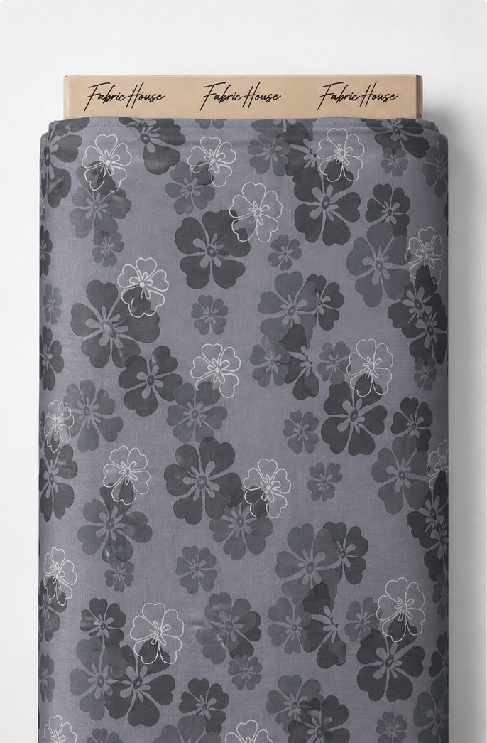 Slate Grey Tonal Floral chiffon full roll