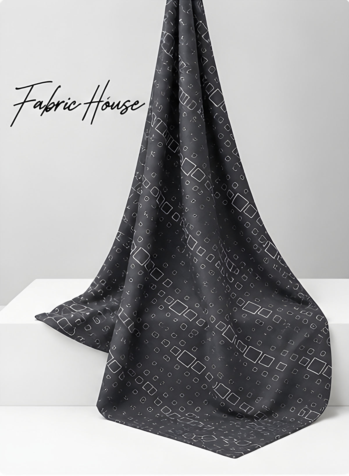 Charcoal Subtle Diamond Geometry chiffon draped to show fall