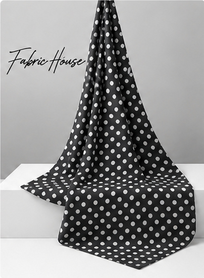 Black White Mini Polka Dots chiffon draped to show fall