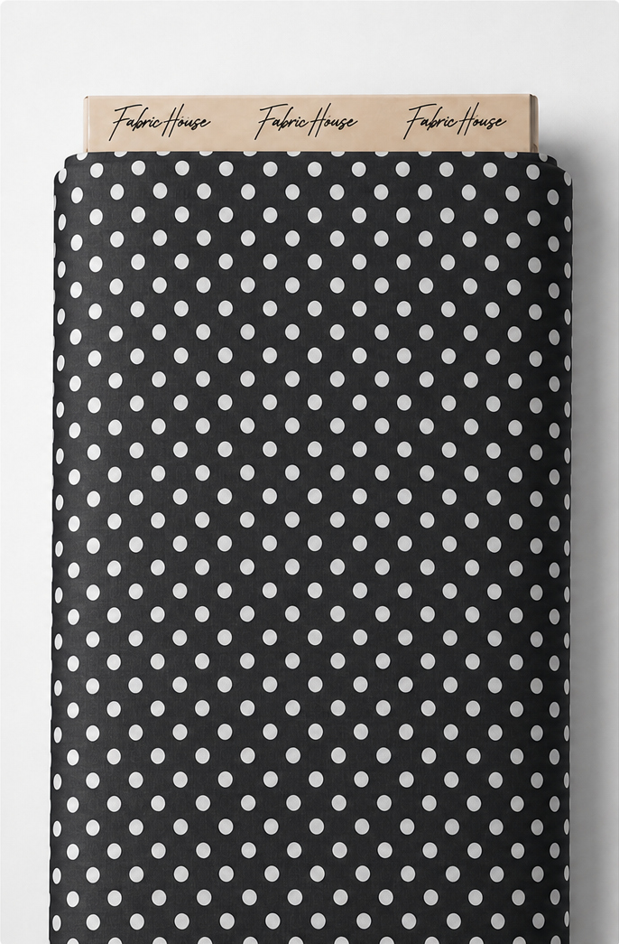 Black White Mini Polka Dots chiffon full roll