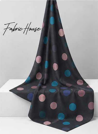 Charcoal Multicolor Polka Dots chiffon draped to show fall
