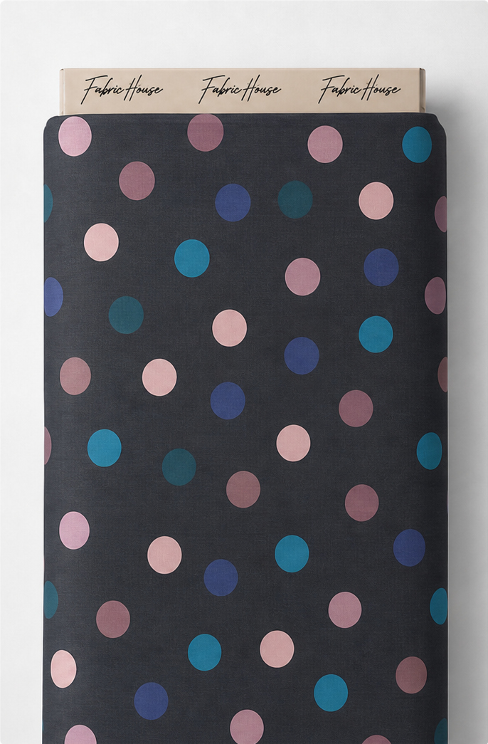 Charcoal Multicolor Polka Dots chiffon full roll