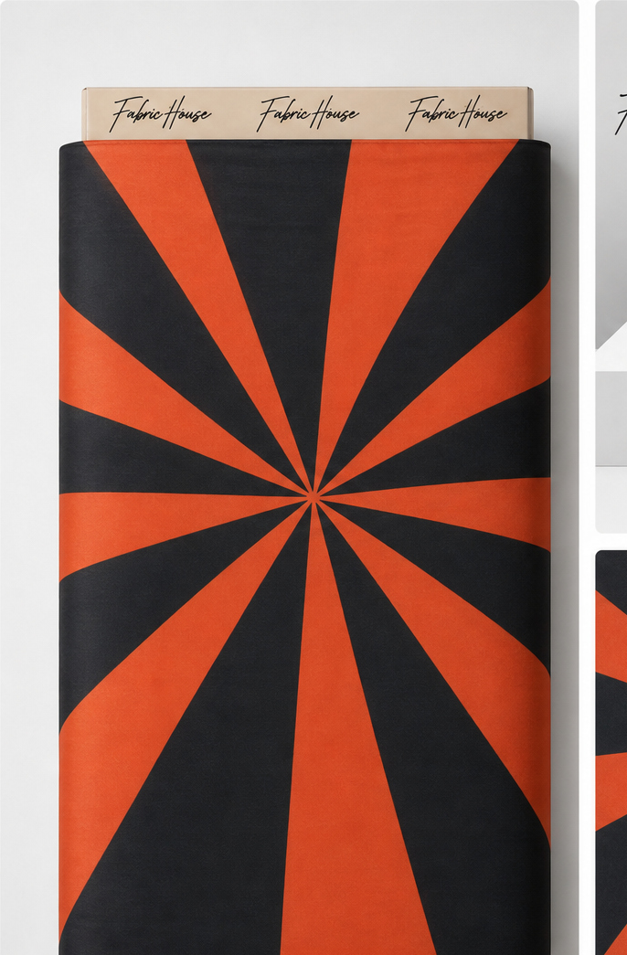 Orange Black Sunburst Geometry chiffon full roll