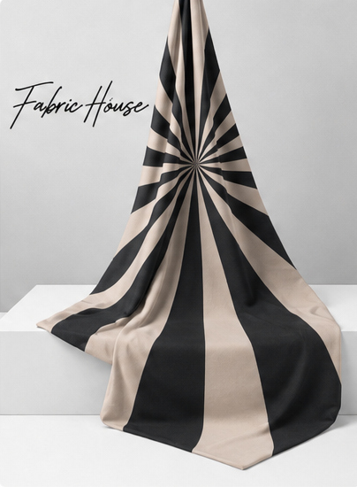 Cream Black Radiating Stripes chiffon draped to show fall