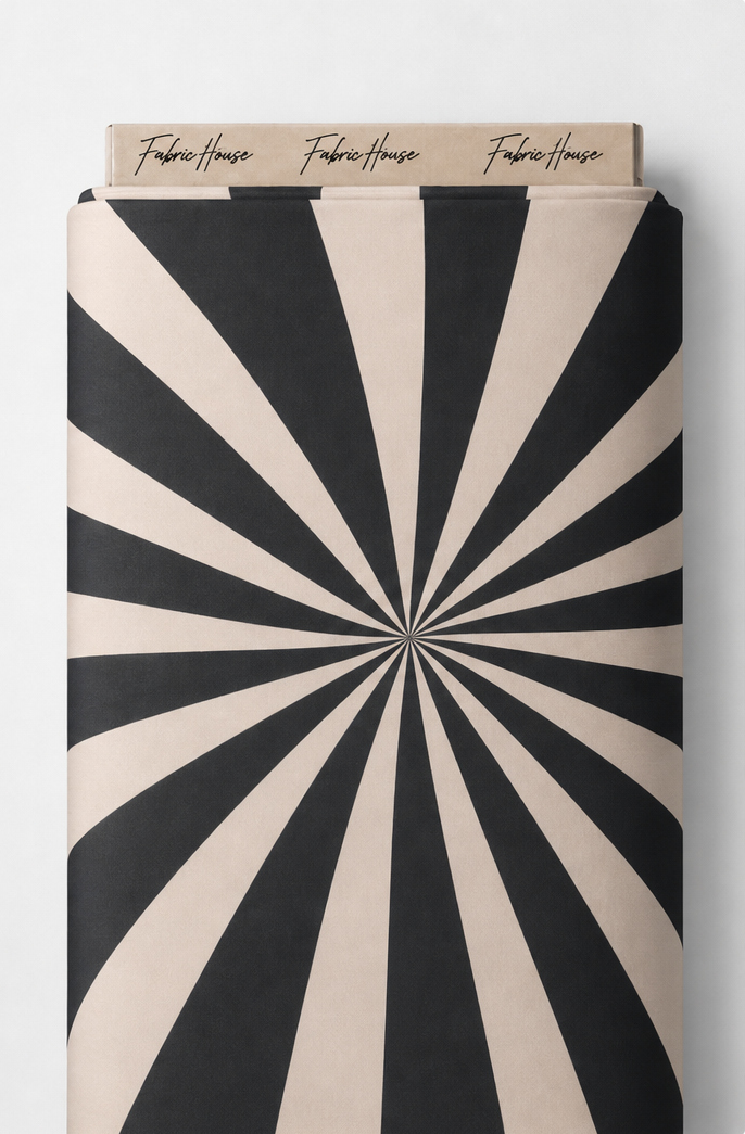 Cream Black Radiating Stripes chiffon full roll