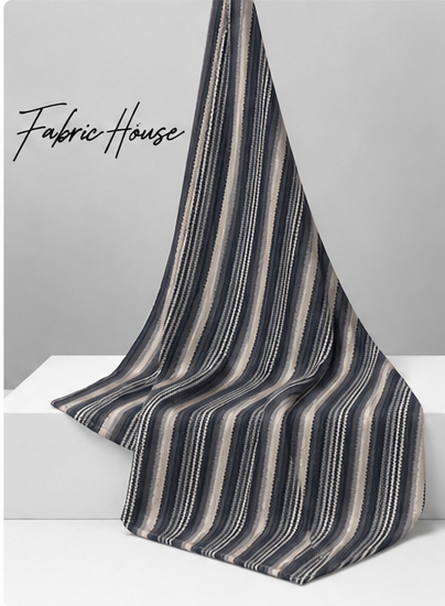 Navy Ivory Fine Vertical Stripes chiffon draped to show fall