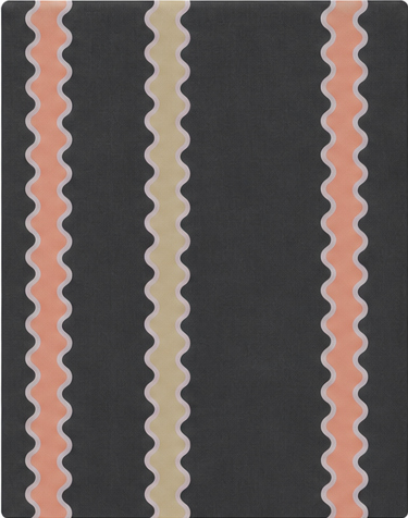 Black Peach Zigzag Stripes chiffon, print close up