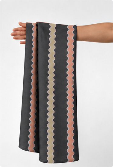 Black Peach Zigzag Stripes chiffon held in hand for scale
