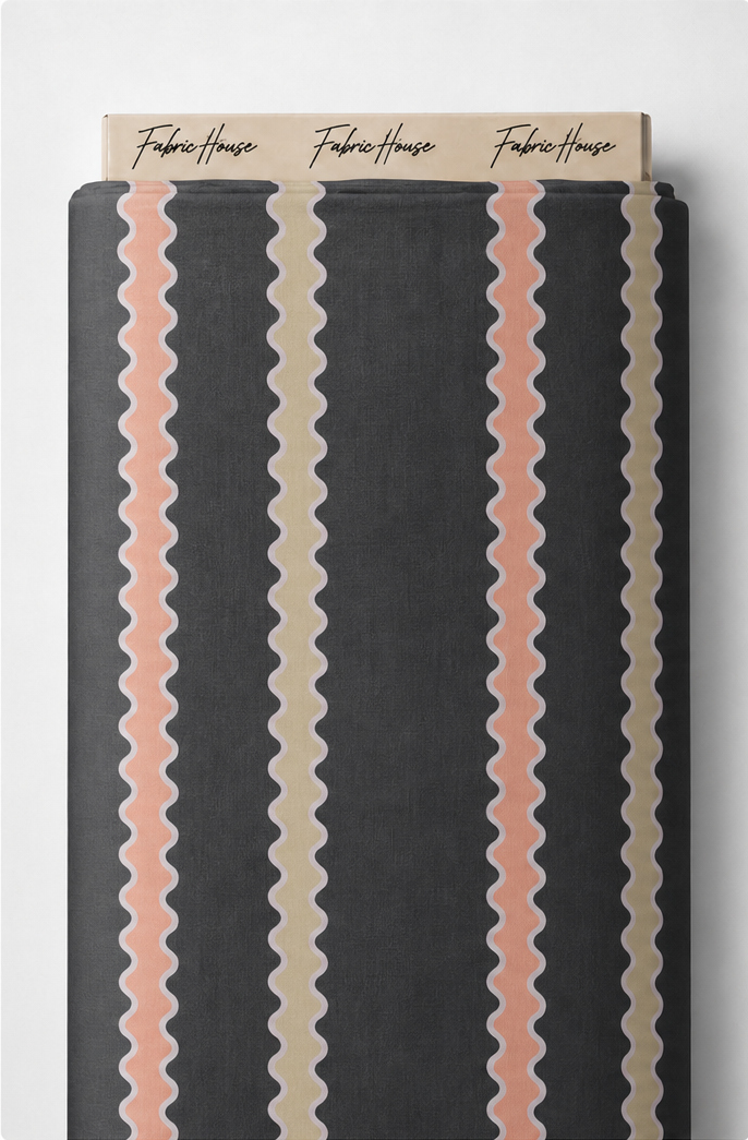Black Peach Zigzag Stripes chiffon full roll