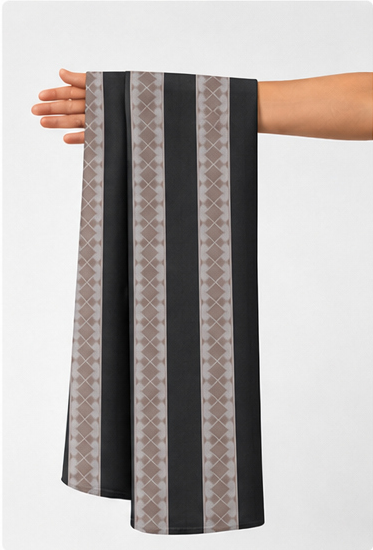 Black Cream Classic Pinstripes chiffon held in hand for scale