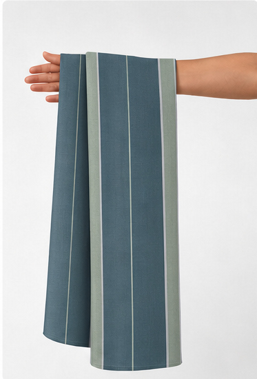 Sage Blue Vertical Stripes chiffon held in hand for scale