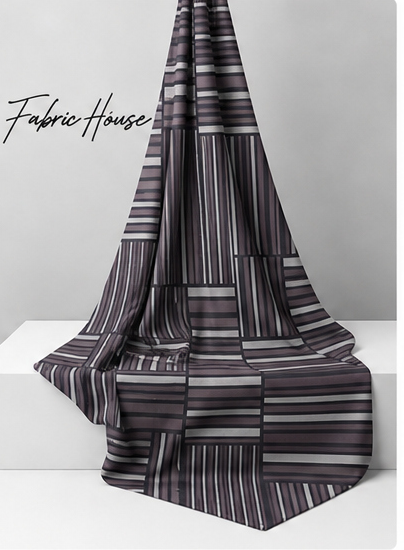 Charcoal Mixed Stripe Patchwork chiffon draped to show fall