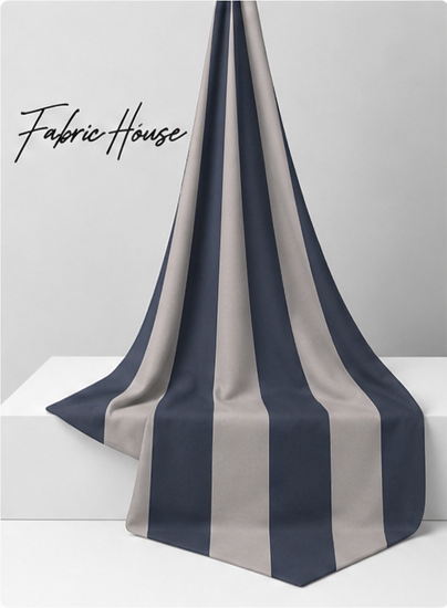 Navy Ivory Wide Vertical Stripes chiffon draped to show fall