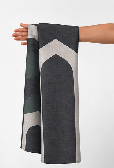 Charcoal Chevron Arch Geometry chiffon held in hand for scale