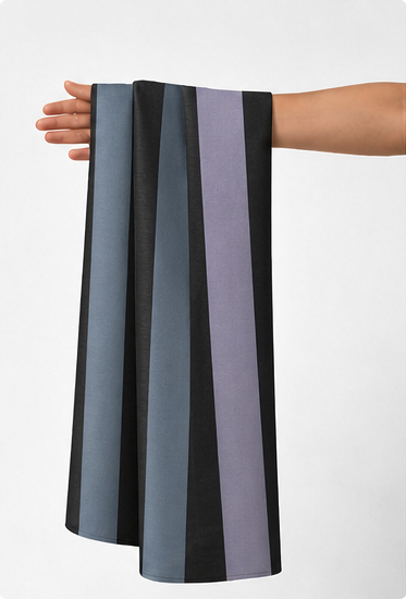 Black Slate Bold Vertical Stripes chiffon held in hand for scale
