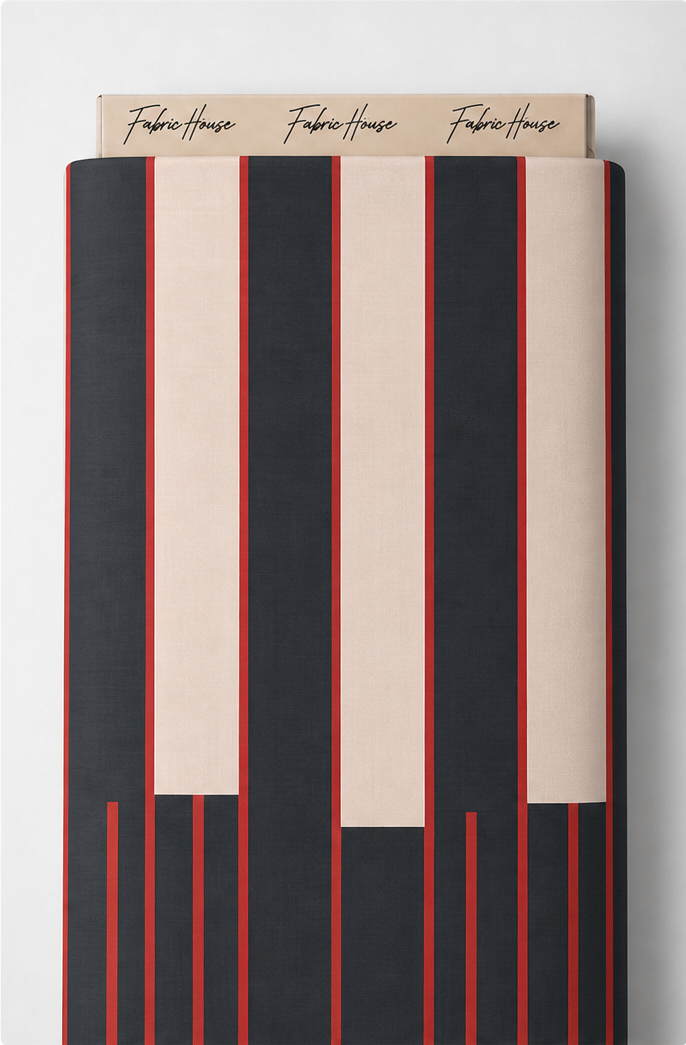Black Coral Mixed Vertical Stripes chiffon full roll