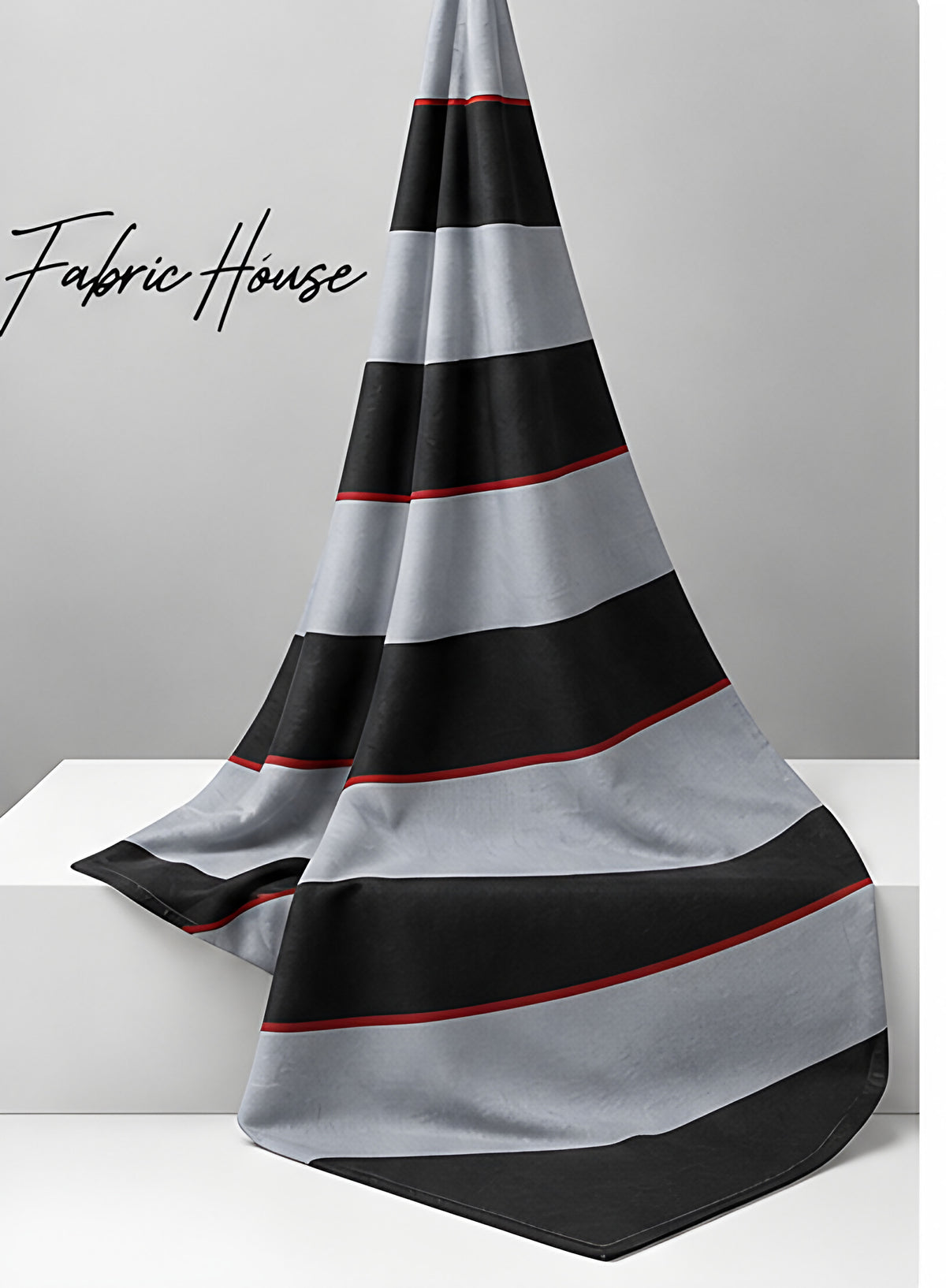 Ivory Black Horizontal Stripes chiffon draped to show fall