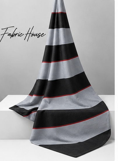 Ivory Black Horizontal Stripes chiffon draped to show fall