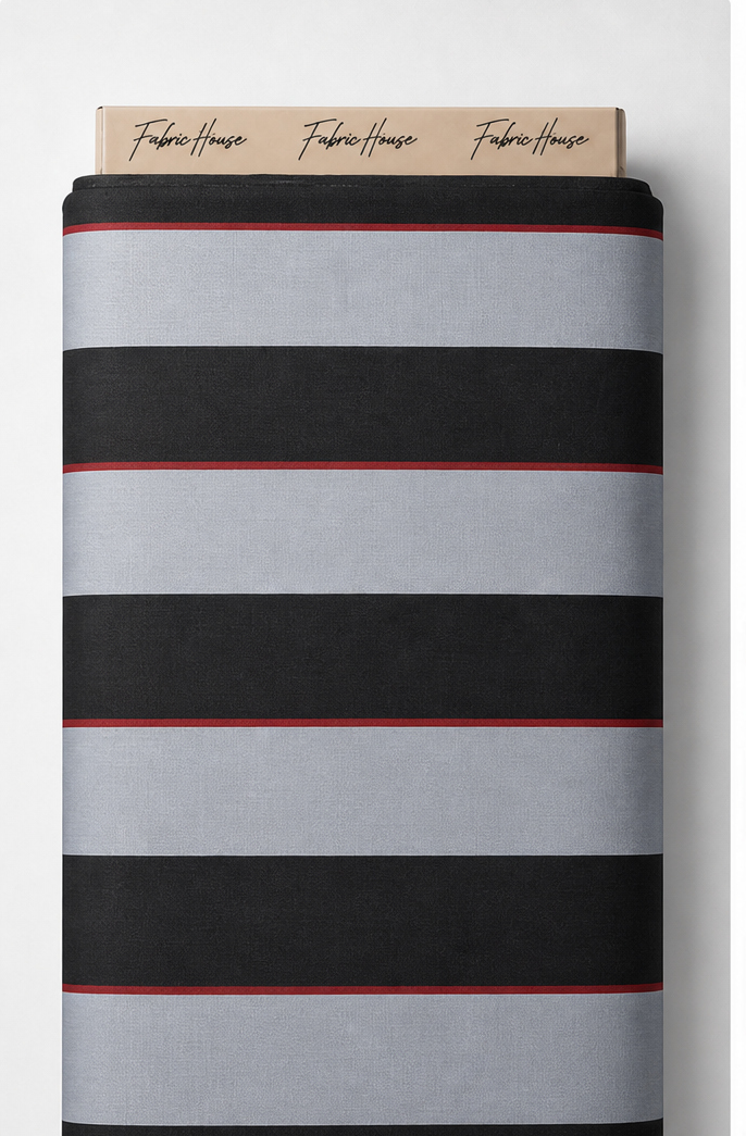 Ivory Black Horizontal Stripes chiffon full roll